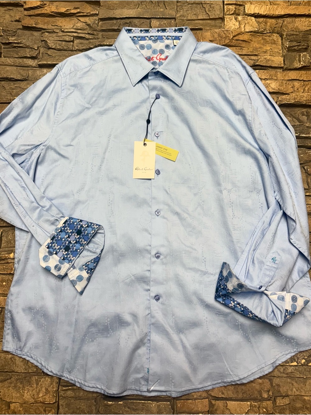 Robert Graham “Walden” Long Sleeve Flip Cuff Button Shirt Mens Sz 3XL Blue NWT